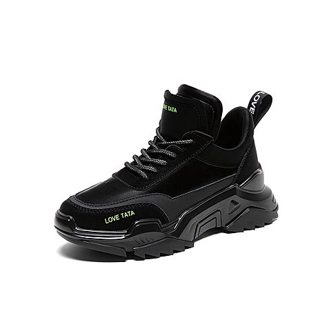 Tata/他她2020春专柜同款黑色拼接字母织带厚底运动休闲女鞋WEU01AM0