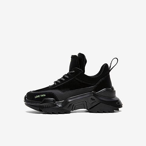 Tata/他她2020春专柜同款黑色拼接字母织带厚底运动休闲女鞋WEU01AM0