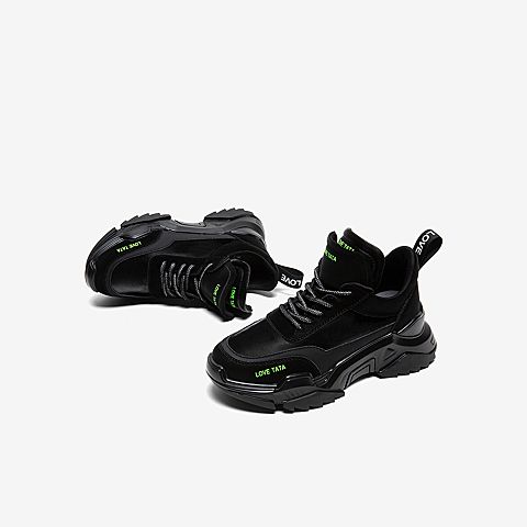 Tata/他她2020春专柜同款黑色拼接字母织带厚底运动休闲女鞋WEU01AM0