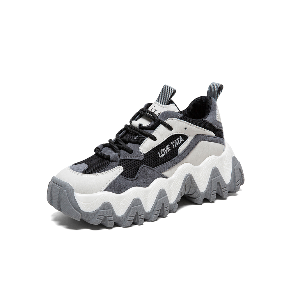 Tata/他她2020春专柜同款黑/灰/米白拼接撞色老爹鞋厚底鞋女休闲鞋WKE01AM0