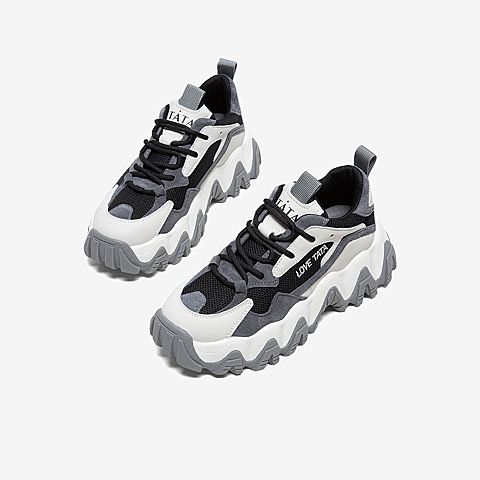 Tata/他她2020春专柜同款黑/灰/米白拼接撞色老爹鞋厚底鞋女休闲鞋WKE01AM0