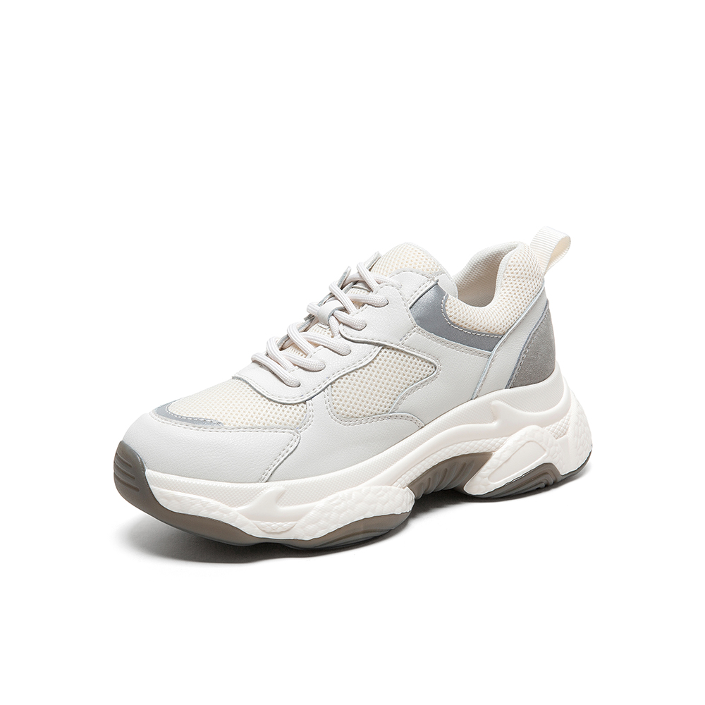 Tata/他她2020春白/灰拼接网面老爹鞋厚底鞋满帮女休闲鞋DSCAZAM0