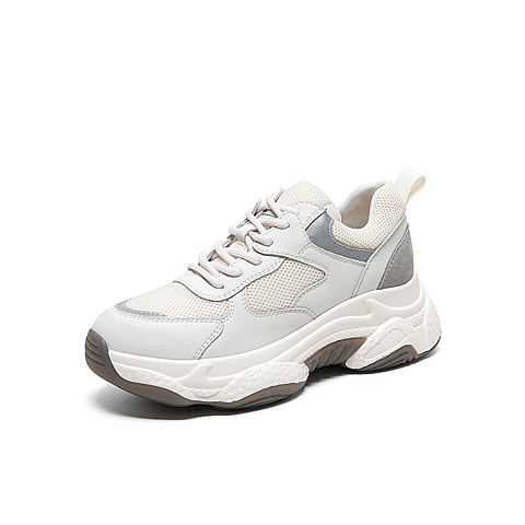 Tata/他她2020春白/灰拼接网面老爹鞋厚底鞋满帮女休闲鞋DSCAZAM0