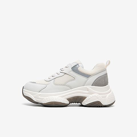 Tata/他她2020春白/灰拼接网面老爹鞋厚底鞋满帮女休闲鞋DSCAZAM0