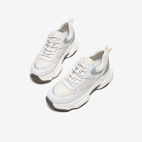 Tata/他她2020春白/灰拼接网面老爹鞋厚底鞋满帮女休闲鞋DSCAZAM0