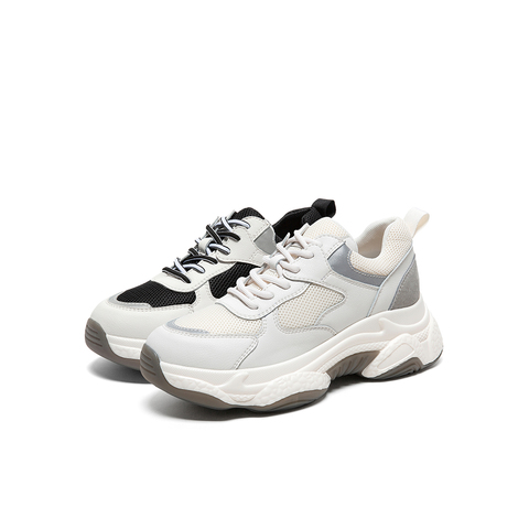 Tata/他她2020春白/灰拼接网面老爹鞋厚底鞋满帮女休闲鞋DSCAZAM0