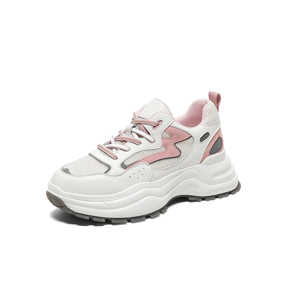 Tata/他她2020春白/粉拼接网面老爹鞋运动厚底女休闲鞋DSCBCAM0