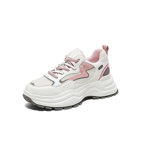 Tata/他她2020春白/粉拼接网面老爹鞋运动厚底女休闲鞋DSCBCAM0