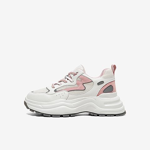 Tata/他她2020春白/粉拼接网面老爹鞋运动厚底女休闲鞋DSCBCAM0