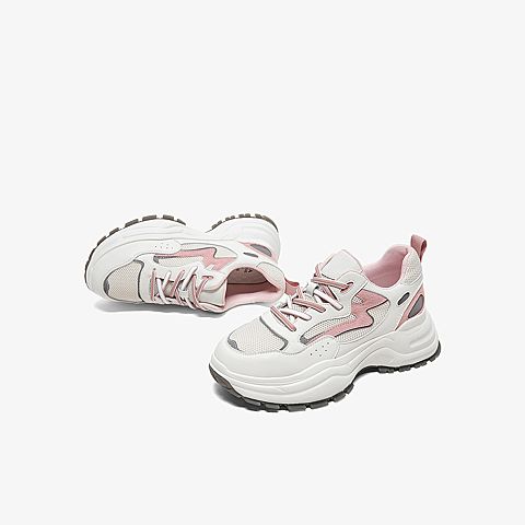 Tata/他她2020春白/粉拼接网面老爹鞋运动厚底女休闲鞋DSCBCAM0