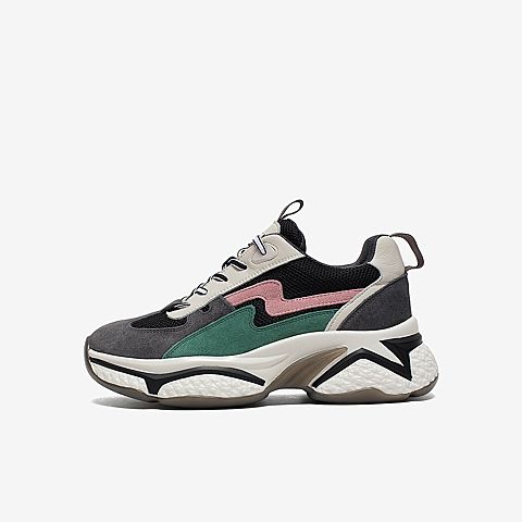 Tata/他她2020春专柜同款黑/灰/绿/米白拼接撞色老爹鞋厚底女休闲鞋WKB01AM0