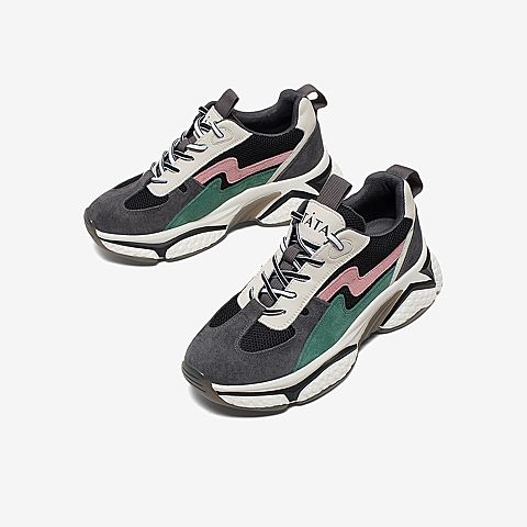 Tata/他她2020春专柜同款黑/灰/绿/米白拼接撞色老爹鞋厚底女休闲鞋WKB01AM0