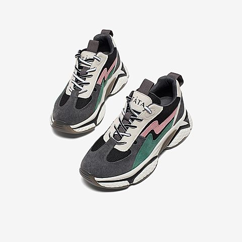 Tata/他她2020春专柜同款黑/灰/绿/米白拼接撞色老爹鞋厚底女休闲鞋WKB01AM0