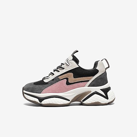 Tata/他她2020春专柜同款黑/灰/粉/米白拼接撞色老爹鞋厚底女休闲鞋WKB01AM0