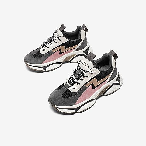 Tata/他她2020春专柜同款黑/灰/粉/米白拼接撞色老爹鞋厚底女休闲鞋WKB01AM0