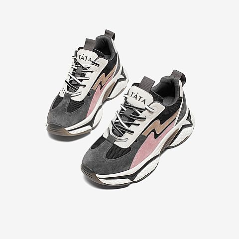 Tata/他她2020春专柜同款黑/灰/粉/米白拼接撞色老爹鞋厚底女休闲鞋WKB01AM0