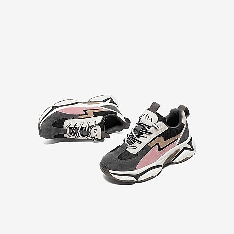 Tata/他她2020春专柜同款黑/灰/粉/米白拼接撞色老爹鞋厚底女休闲鞋WKB01AM0