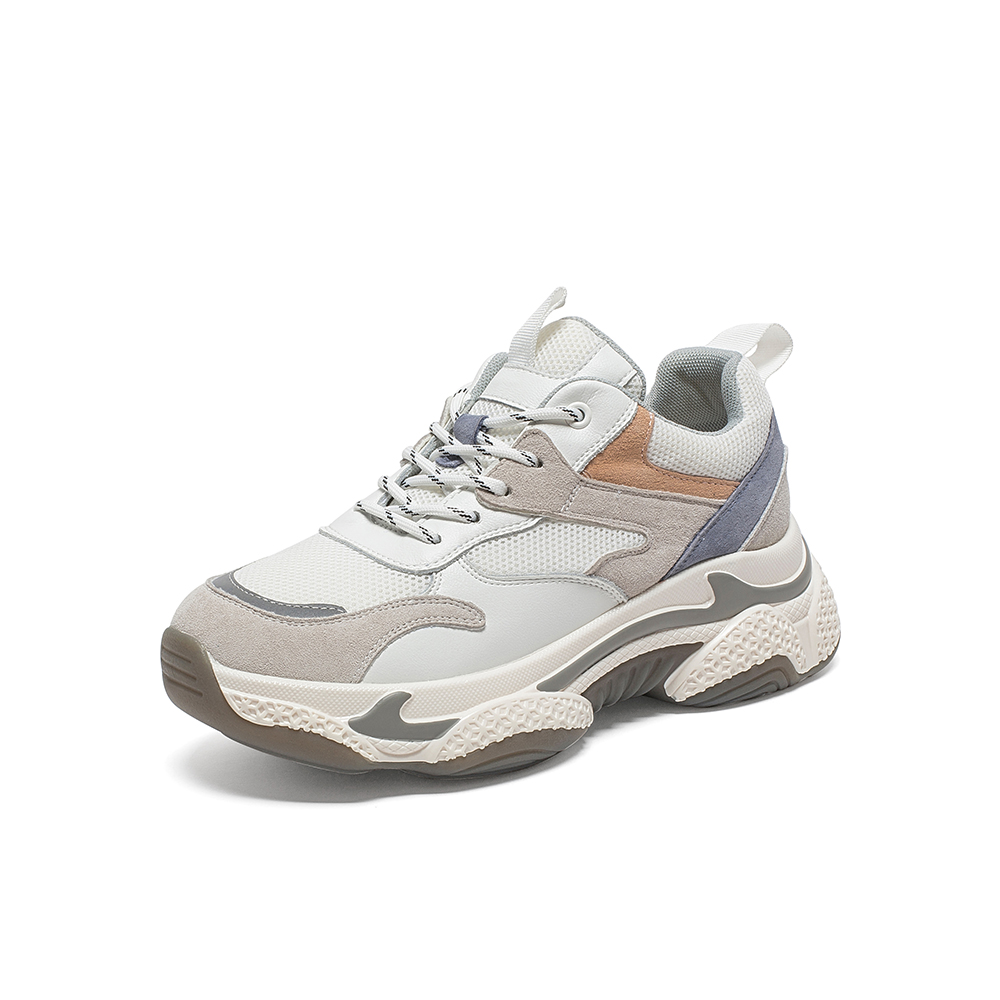 Tata/他她2020春专柜同款白/紫拼接撞色织带老爹鞋女休闲鞋WKB04AM0