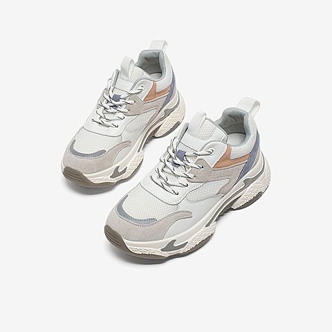 Tata/他她2020春专柜同款白/紫拼接撞色织带老爹鞋女休闲鞋WKB04AM0