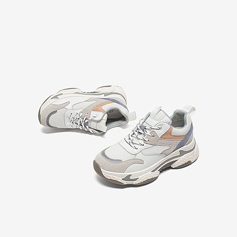 Tata/他她2020春专柜同款白/紫拼接撞色织带老爹鞋女休闲鞋WKB04AM0