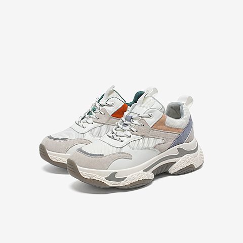 Tata/他她2020春专柜同款白/紫拼接撞色织带老爹鞋女休闲鞋WKB04AM0