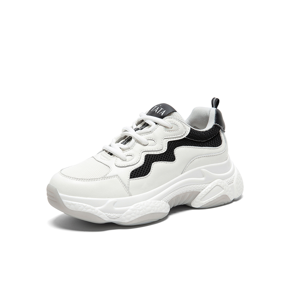 Tata/他她2020春白/黑拼接撞色老爹鞋运动厚底女休闲鞋WKG01AM0