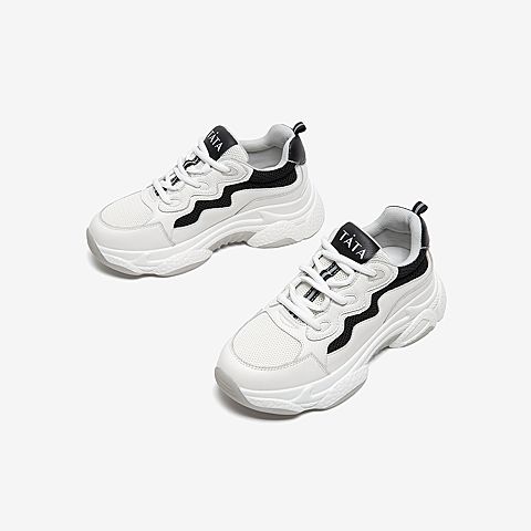 Tata/他她2020春白/黑拼接撞色老爹鞋运动厚底女休闲鞋WKG01AM0