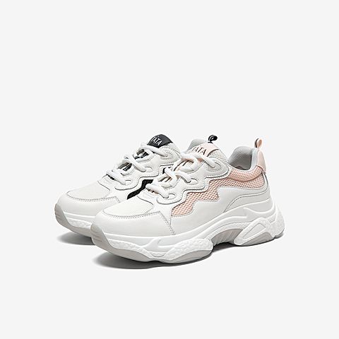 Tata/他她2020春白/黑拼接撞色老爹鞋运动厚底女休闲鞋WKG01AM0