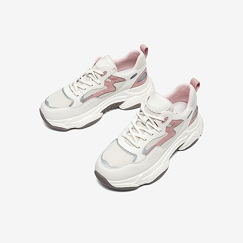 Tata/他她2020春白/粉拼接网面老爹鞋运动厚底女休闲鞋DSCBCAM0