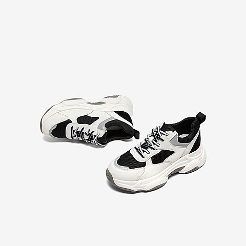 Tata/他她2020春黑/白拼接网面老爹鞋厚底鞋满帮女休闲鞋DSCAZAM0