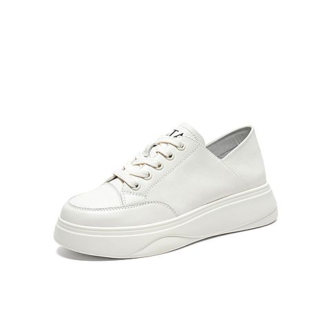 Tata/他她2020春米白牛皮革圆头绑带小白鞋厚底女休闲鞋WJN02AM0