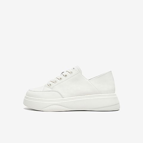 Tata/他她2020春米白牛皮革圆头绑带小白鞋厚底女休闲鞋WJN02AM0