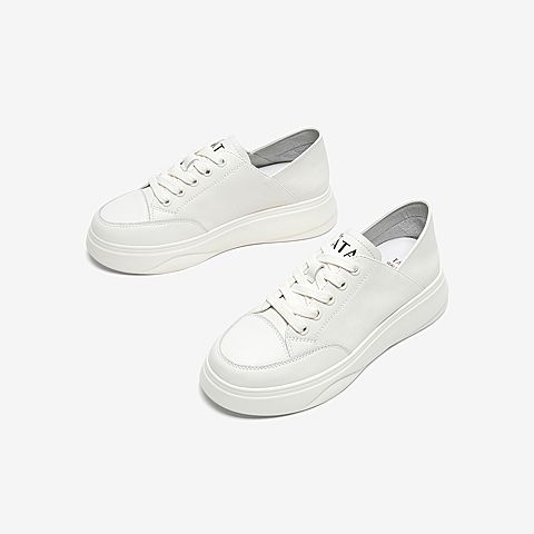 Tata/他她2020春米白牛皮革圆头绑带小白鞋厚底女休闲鞋WJN02AM0