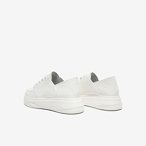 Tata/他她2020春米白牛皮革圆头绑带小白鞋厚底女休闲鞋WJN02AM0