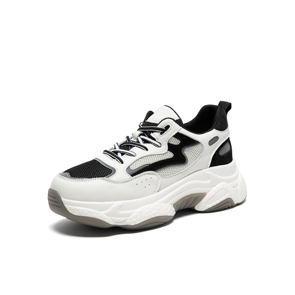 Tata/他她2020春白/黑拼接网面老爹鞋运动厚底女休闲鞋DSCBCAM0