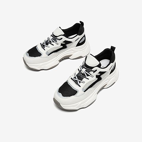 Tata/他她2020春白/黑拼接网面老爹鞋运动厚底女休闲鞋DSCBCAM0