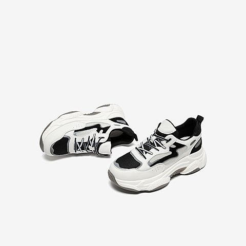 Tata/他她2020春白/黑拼接网面老爹鞋运动厚底女休闲鞋DSCBCAM0