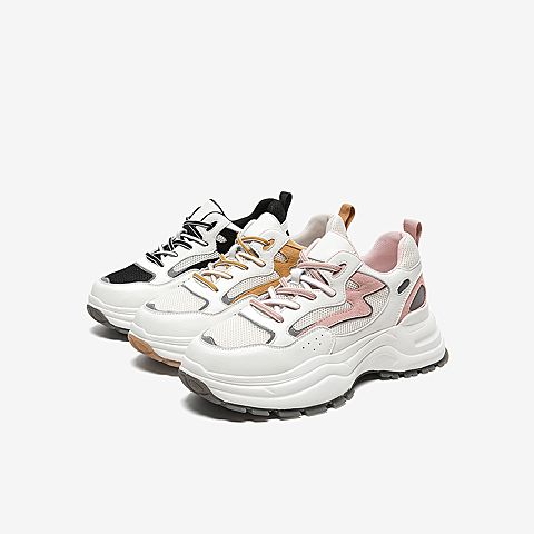 Tata/他她2020春白/黑拼接网面老爹鞋运动厚底女休闲鞋DSCBCAM0