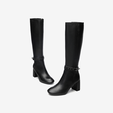 Tata/他她2020冬专柜同款方跟骑士靴休闲百搭高筒显瘦7GS80DG0