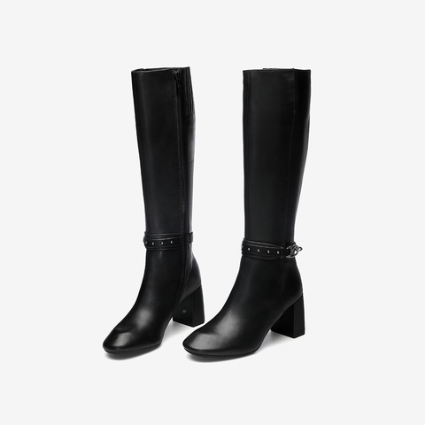 Tata/他她2020冬专柜同款方跟骑士靴休闲百搭高筒显瘦7GS80DG0