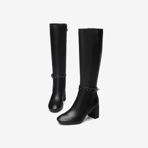 Tata/他她2020冬专柜同款方跟骑士靴休闲百搭高筒显瘦7GS80DG0