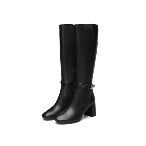 Tata/他她2020冬专柜同款方跟骑士靴休闲百搭高筒显瘦7GS80DG0