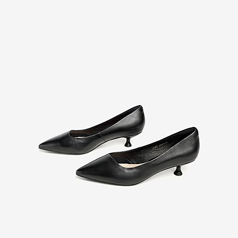 Tata/他她2021春专柜同款尖头高跟鞋猫跟气质浅口单鞋女XYW01AQ1