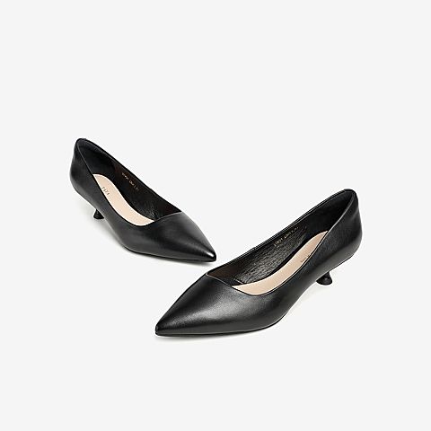 Tata/他她2021春专柜同款尖头高跟鞋猫跟气质浅口单鞋女XYW01AQ1