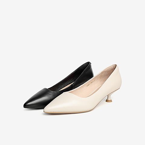 Tata/他她2021春专柜同款尖头高跟鞋猫跟气质浅口单鞋女XYW01AQ1