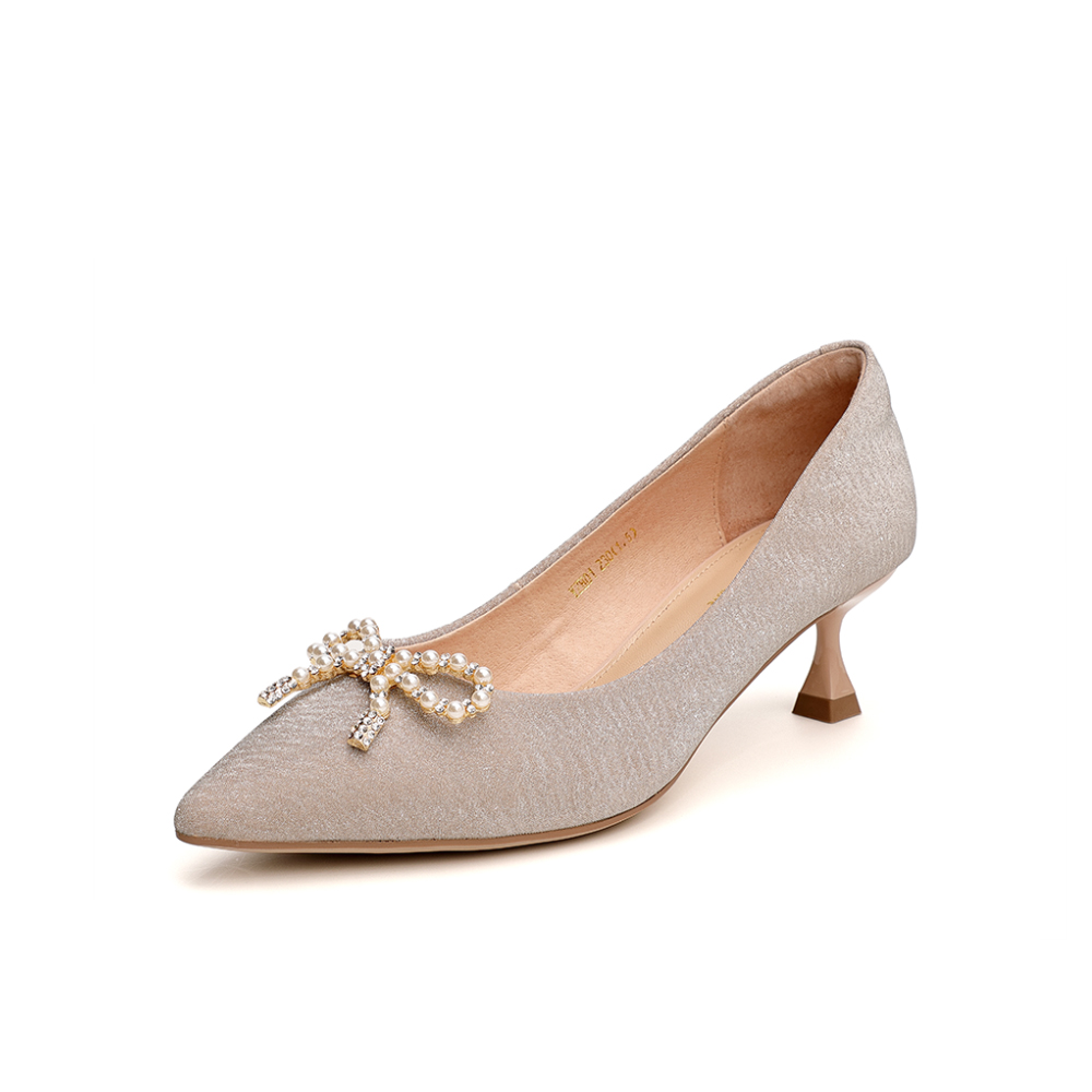 Tata/他她2021春专柜同款蝴蝶结饰甜美单鞋猫跟浅口鞋新YZH01AQ1