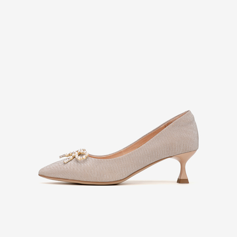 Tata/他她2021春专柜同款蝴蝶结饰甜美单鞋猫跟浅口鞋新YZH01AQ1