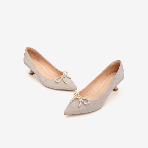 Tata/他她2021春专柜同款蝴蝶结饰甜美单鞋猫跟浅口鞋新YZH01AQ1