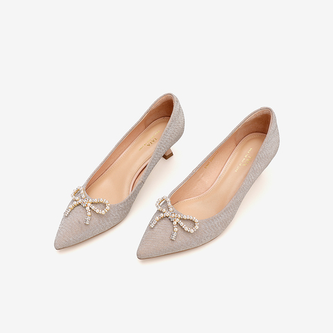 Tata/他她2021春专柜同款蝴蝶结饰甜美单鞋猫跟浅口鞋新YZH01AQ1