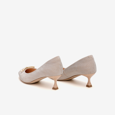 Tata/他她2021春专柜同款蝴蝶结饰甜美单鞋猫跟浅口鞋新YZH01AQ1